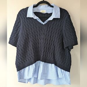 MAEVE by Anthropologie Short Sleeved Sweater With Button Down Attached, 2X